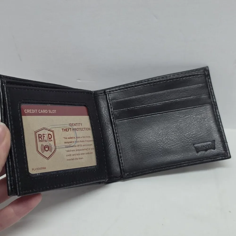 Levi's Men's Bifold Wallet RFID Identity Theft Protection Black Coated Leather